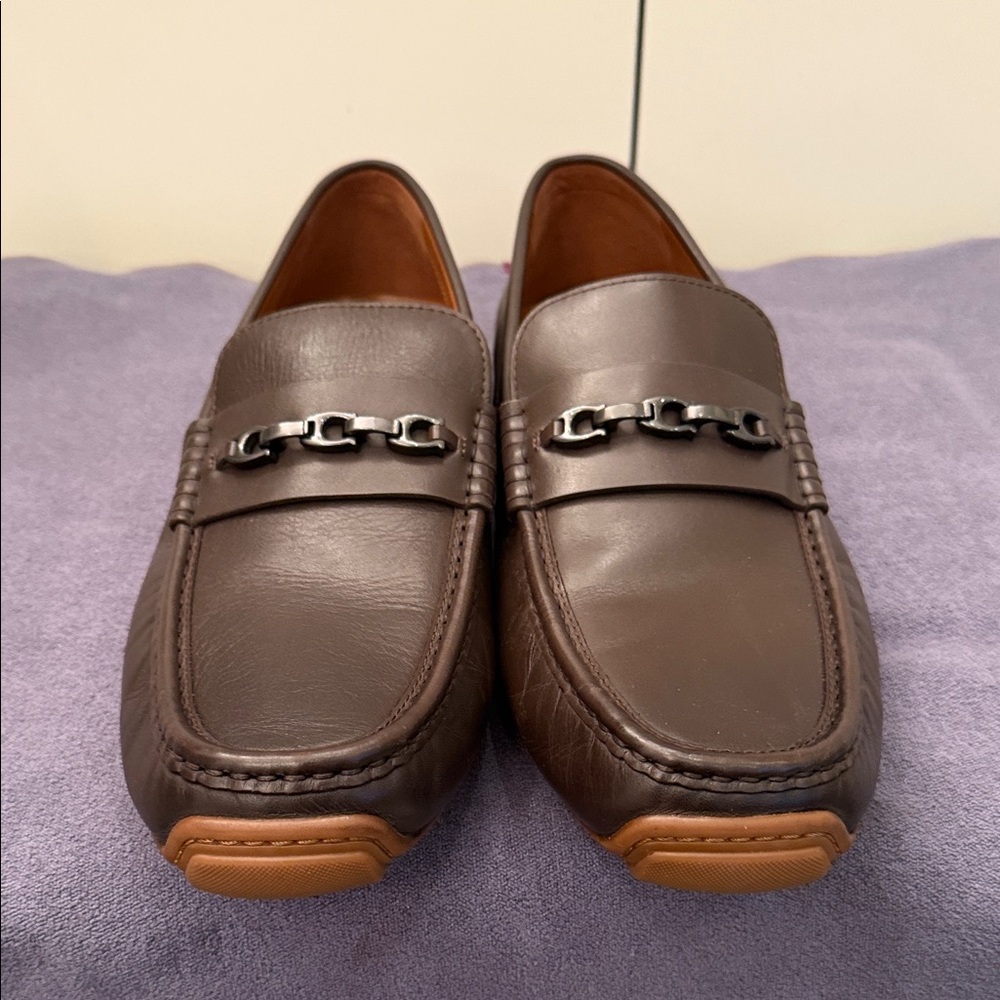 Coach NEW Dark Brown Chain Driver Leather Loafers
